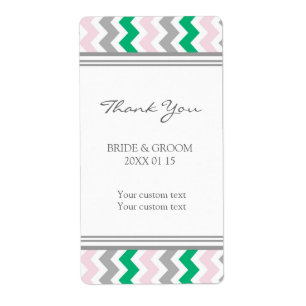 Étiquettes de mariage rose vert gris Chevron