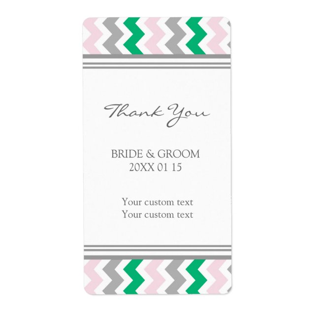 Étiquettes de mariage rose vert gris Chevron (Devant)