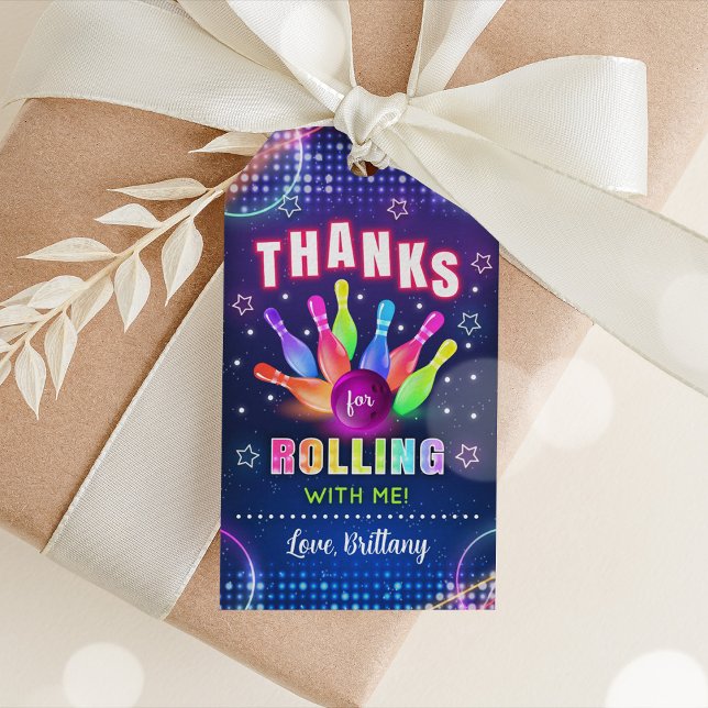 Étiquettes de Merci de Bowling, balise Bowling Fav (Neon Bowling Thank You Tags)