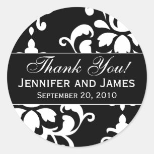 Étiquettes de Merci de Mariage damassé noir blanc