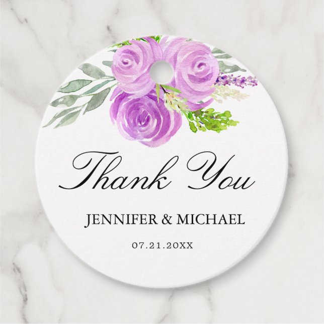 Étiquettes de Merci de Mariage floral violet de la (Devant)