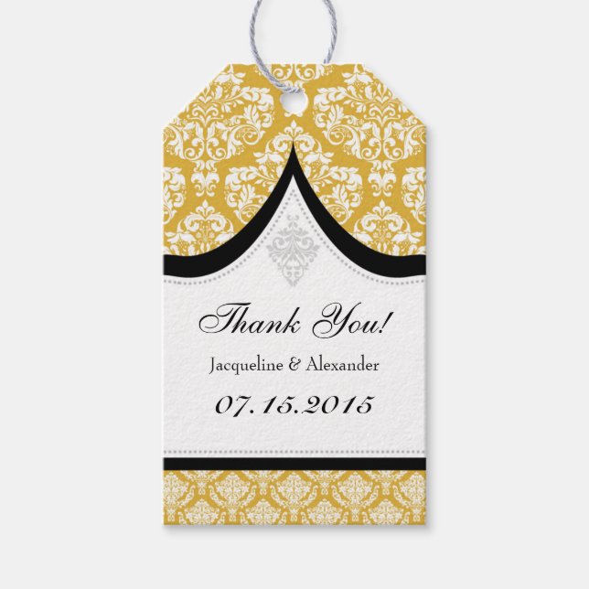 Étiquettes de Merci Mariage damassé Gold White (Devant)
