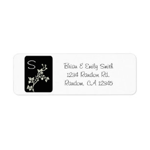 Étiquettes de monogramme de fleurs blanches noires