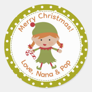 Étiquettes de Noël elfe fille aux cheveux roux