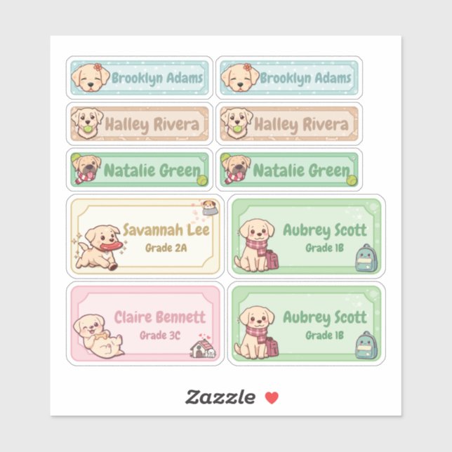 Étiquettes de nom Chibi Labrador (Feuille)