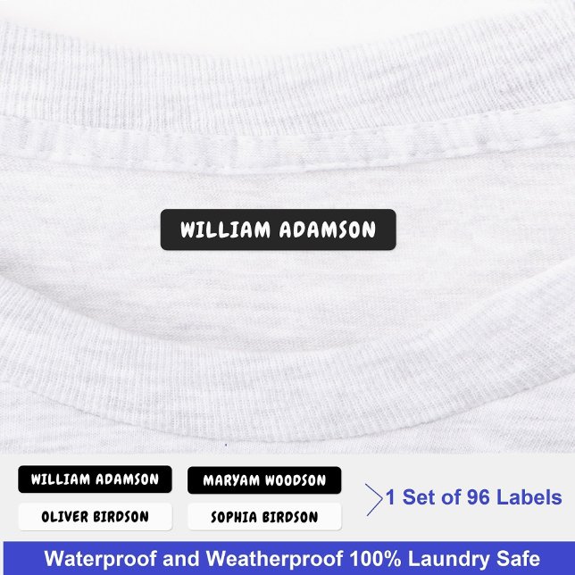 Étiquettes de nom complètes noires et blanches imp (Personalized Minimalist Waterproof Black and White Name Labels)