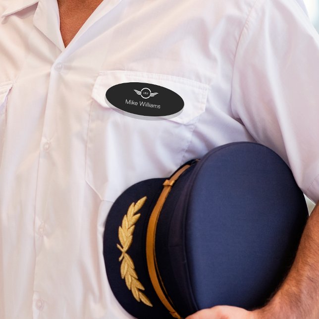 Étiquettes de nom du logo du Monogramme du pilote  (Créateur téléchargé)