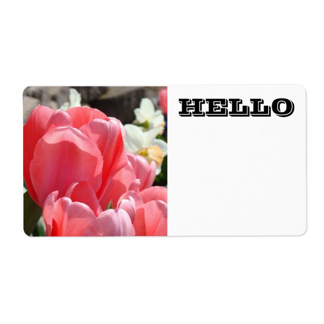 Étiquettes de nom HELLO Fleurs de Tulipe Roses (Devant)