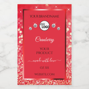 Étiquettes de produit avec logo pailleté rouge et 