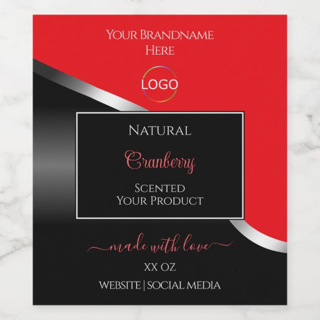 Étiquettes de produit du logo en argent rouge noir (Étiquettes simples)