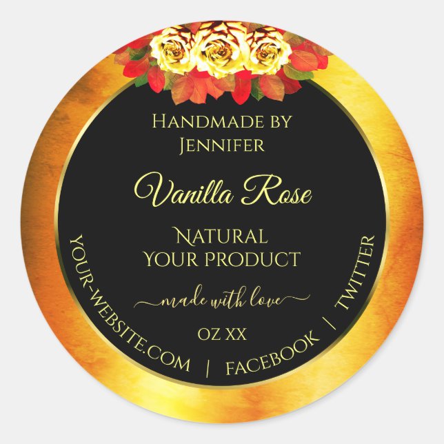 Étiquettes de produit en marbre orange noir Fleurs (Devant)