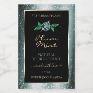 Étiquettes de produit Floral Noir avec Paillettes