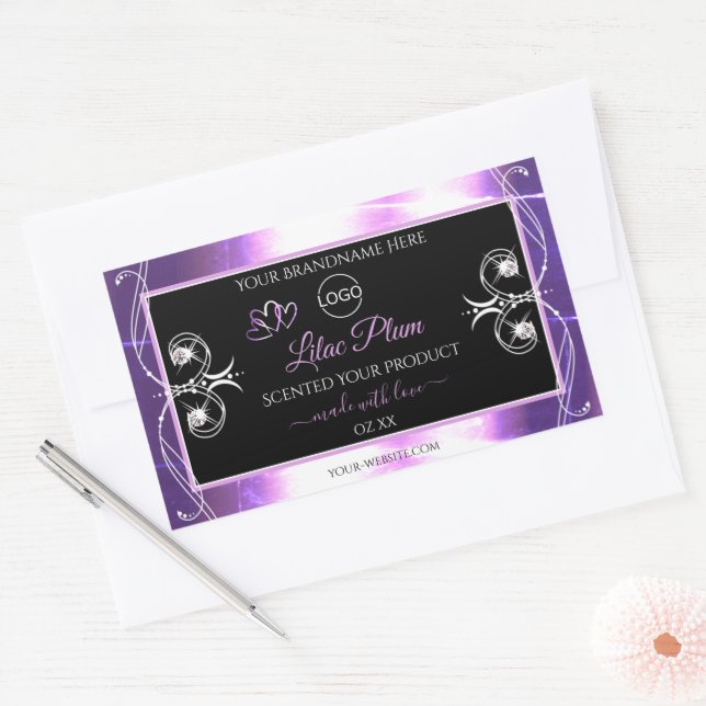 Étiquettes de produit noir violet brillant avec lo (Enveloppe)