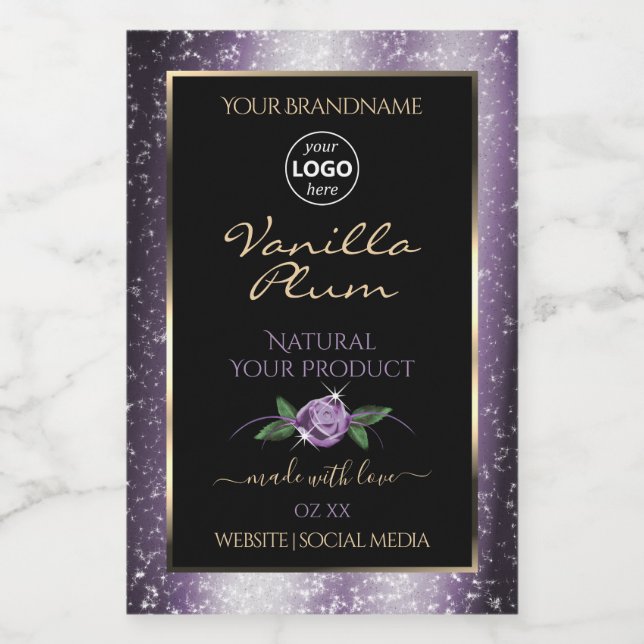 Étiquettes de produit noir violet Parties scintill (Étiquettes simples)