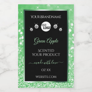 Étiquettes de produit noires avec logo pailleté ve