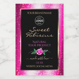 Étiquettes de produit noires avec paillettes roses