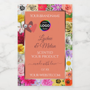 Étiquettes de produit saumon floral coloré Logo co