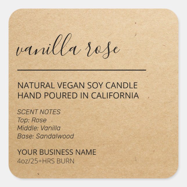 Étiquettes de produits de bougie en papier Kraft d (Devant)
