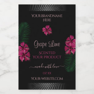 Étiquettes de produits noires Vin Rouge Fleurs Haw
