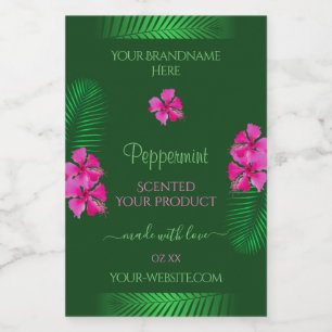 Étiquettes de Produits Verts Fleurs Roses avec Feu