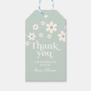 Étiquettes de remerciement cadeau rétro vert Daisy