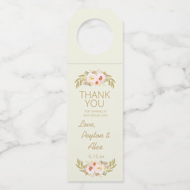 Étiquettes de remerciement de mariage couleur ivoi (Devant)