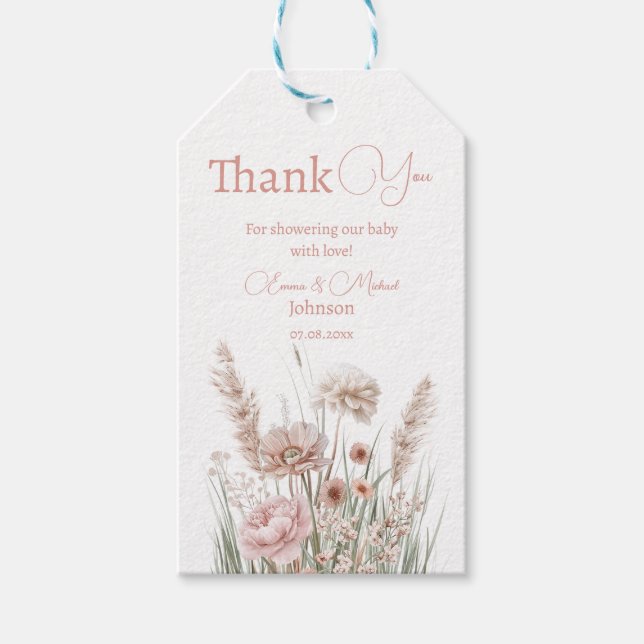 Étiquettes de remerciement Fleur de Boho (Devant)
