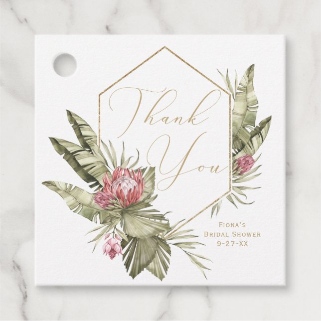 Étiquettes de remerciement Fleur de protéa rose Tr (Devant)