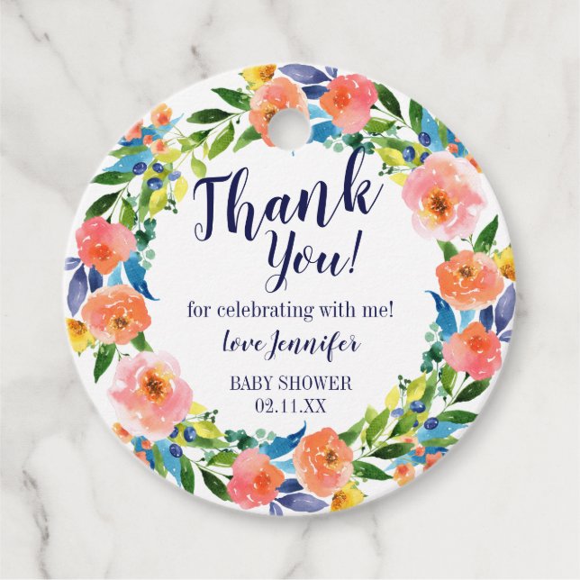 Étiquettes de remerciement pour Baby Shower Fleur  (Devant)