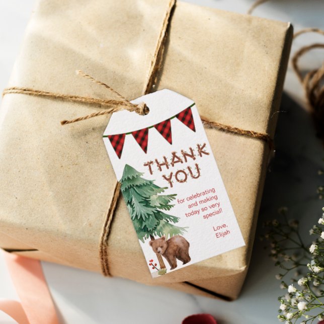 Étiquettes de remerciement pour cadeaux de fête d' (Woodland Birthday Gift Tag)