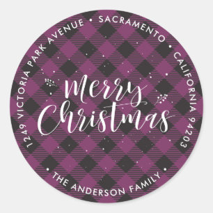 Étiquettes de retour de Noël Plaid Violet
