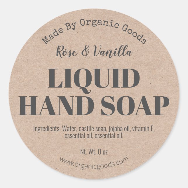 Étiquettes de savon à main liquide Kraft biologiqu (Devant)