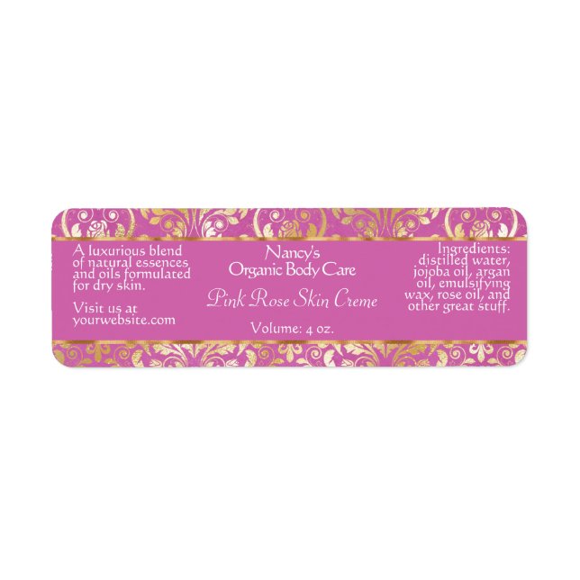 Étiquettes de savon et de cosmétiques rose et or d (Devant)