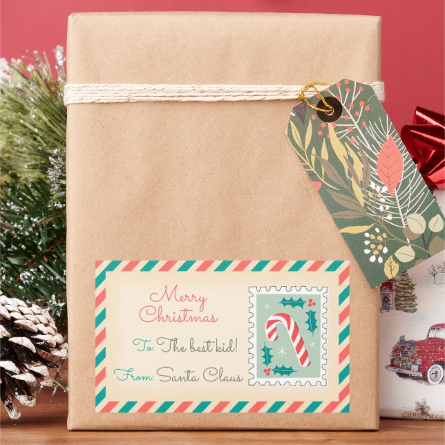 Étiquettes de timbres de Noël rétro - Bonbons (vacances)
