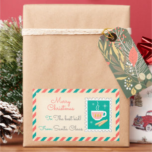 Étiquettes de timbres postés de Noël rétro - Choco