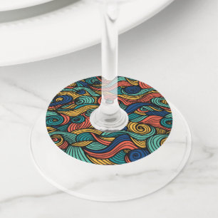 Étiquettes de verre à vin tourbillonnantes paisley