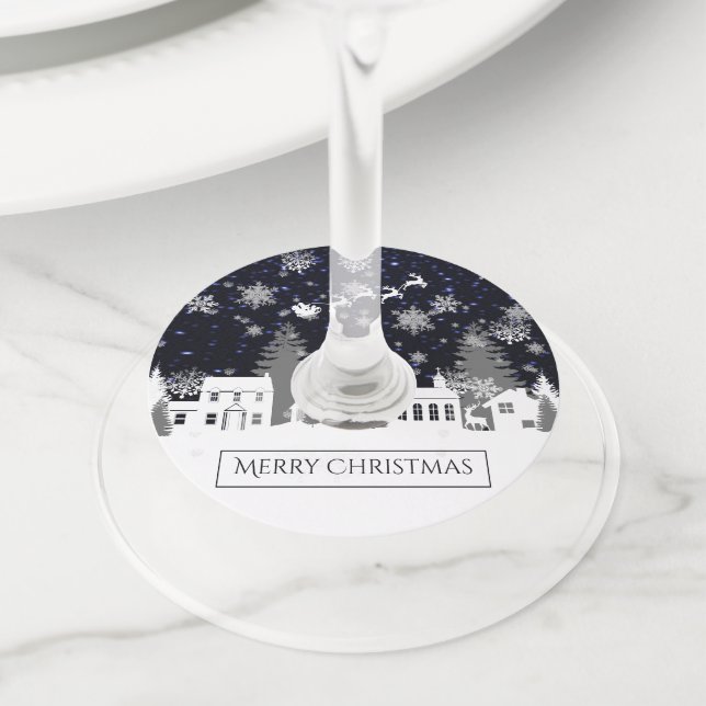 Étiquettes de verre de vin de village de Noël (De près)