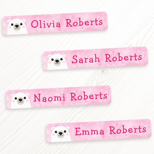 Étiquettes de vêtements en tissu rose ourson polai (Cute polar bear pink fabric clothing labels)