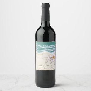 Étiquettes de vin avec étoiles de mer sur la plage
