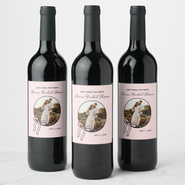 Étiquettes de vin de douche de la mariée rose pers (Bouteilles)