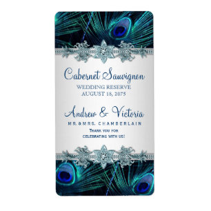 Étiquettes de vin de mariage de paon