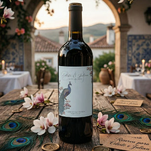 Étiquettes de vin de mariage élégantes à fleurs bl