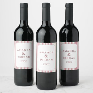 Étiquettes de vin de mariage élégantes rayées rose