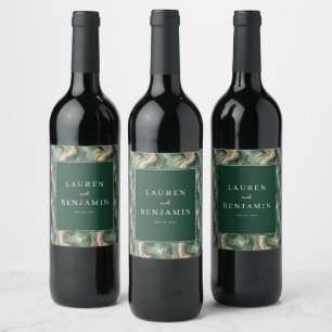 Étiquettes de vin de mariage en marbre vert élégan