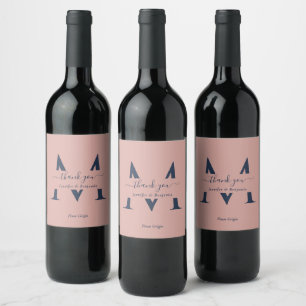 Étiquettes de vin de Monogramme bleu et bleu marin