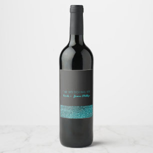 Étiquettes de vin élégantes à paillettes Aqua Blue