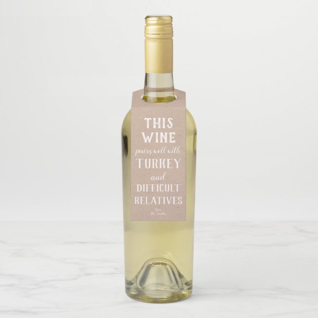 Étiquettes de vin humoristiques pour Thanksgiving (Sur bouteille)