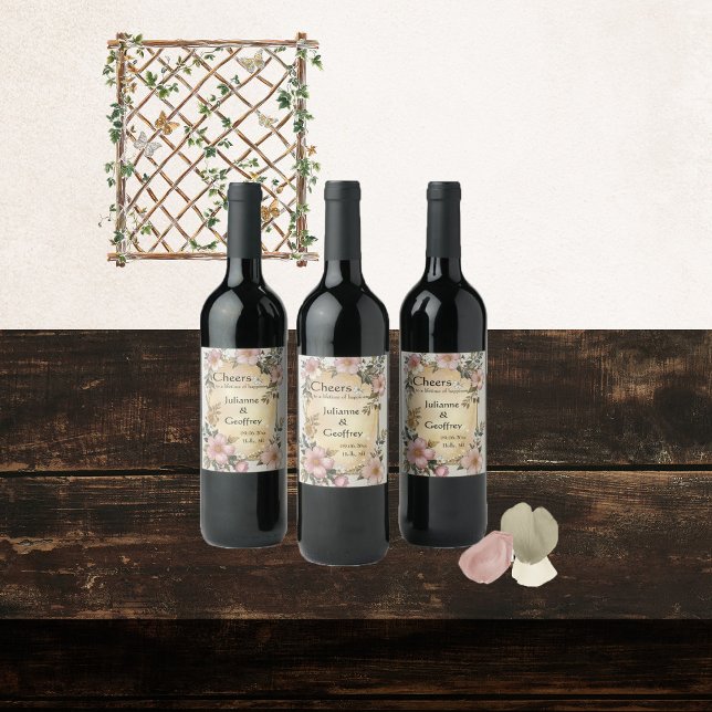 Étiquettes de vin Mariage à la charpente florale R (Créateur téléchargé)