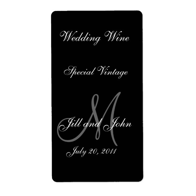 Étiquettes de vin mariage avec Monogramme, Noms et (Devant)