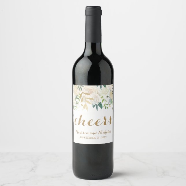 Étiquettes de vin Mariage or et blanc (Devant)